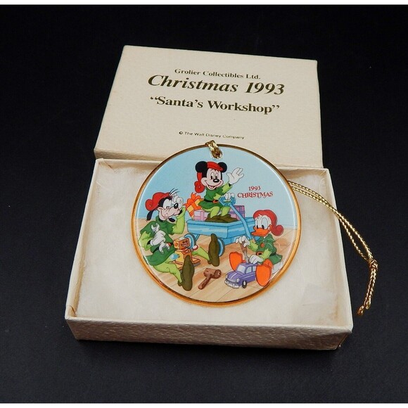 Disney Ornament Santa's Workshop 1993 Mickey Donald Disk Grolier Collectibles - Picture 2 of 4